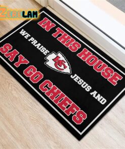 In This House We Praise Jesus and Say Go Chiefs Doormat 2