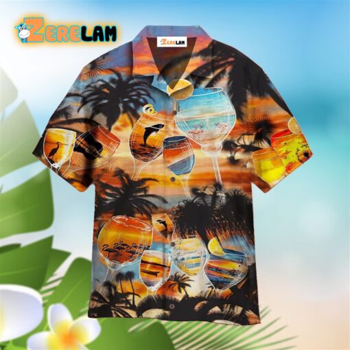 It’s Time For Wine Glass Sunset Hawaiian Shirt