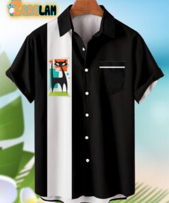 Kitten Color Block Cat Black Hawaiian Shirt