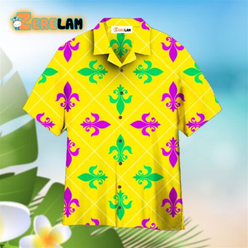 Mardi Gras Yellow Fleur De Lis Hawaiian Shirt