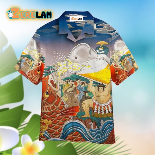 Oktoberfest Carp Drink Beer Sumo Blue And Red Hawaiian Shirt