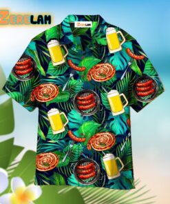 Oktoberfest Sausages And Beer Big Set Of Barbeque Party Food Palm Hawaiian Shirt