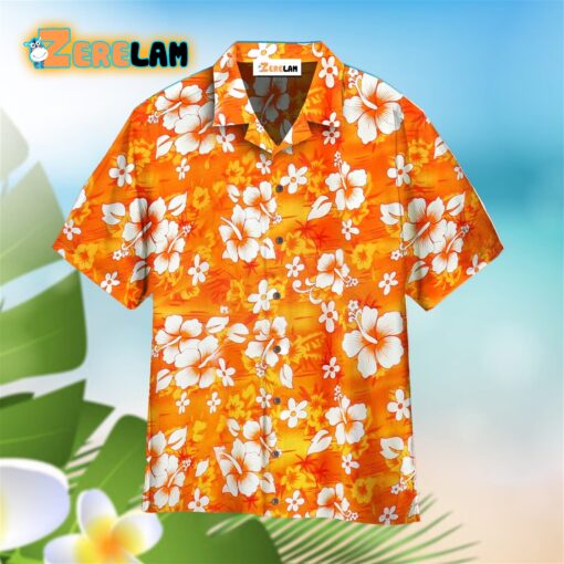 Orange Hibiscus Flowers Hawaiian Shirt