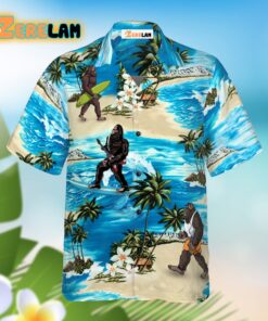 Palm Tree And Flower Blue Ocean Bigfoot Surfing Hawaiian Shirt