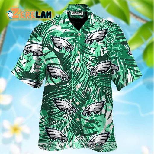Philadelphia Eagles Retro Green Leaves Emerald Green Hawaiian Shirt