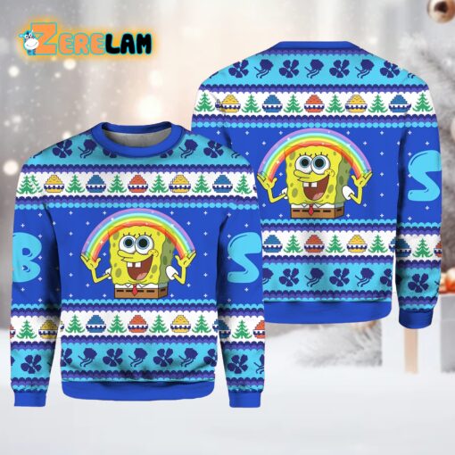 Rainbow SpongeBob Ugly Christmas Sweater