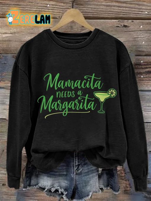 Retro Mamacita Needs A Margarita Print Sweatshirt