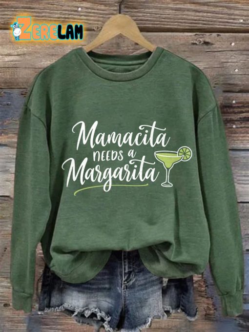 Retro Mamacita Needs A Margarita Print Sweatshirt