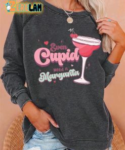 Retro Valentine Even Cupid Need A Margarita Print Sweatshirt 1