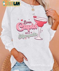 Retro Valentine Even Cupid Need A Margarita Print Sweatshirt 2