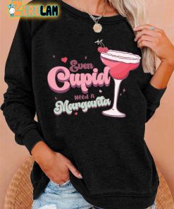 Retro Valentine Even Cupid Need A Margarita Print Sweatshirt 3