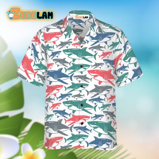 Shark Pattern Green Red Hawaiian Shirt