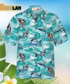 Sharks On Sea Waves Hawaiian Shirt