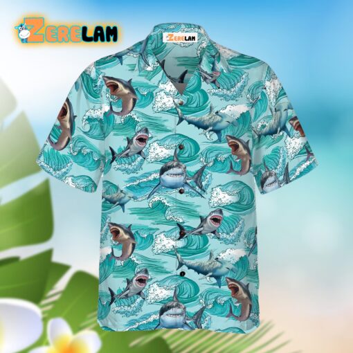 Sharks On Sea Waves Hawaiian Shirt