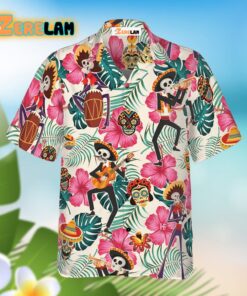 Skeleton In Mexican Flowers Pattern Hawaiian Shirt