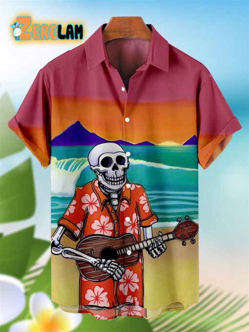 Skull Music In The Beach Pattern Hawaiian Shirt