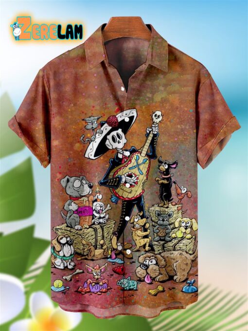 Skull Music Pattern With Dogs Hawaiian Shirt