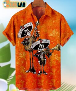 Skull Plays Guitar And Trumpet Hawaiian Shirt