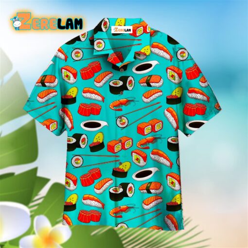 Sushi Rolls Japanese Seafood Blue Aloha Hawaiian Shirt