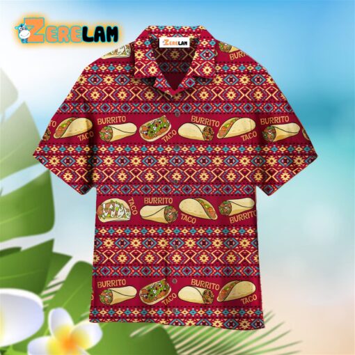 Taco And Burrito Mexican Pattern Red Aloha Hawaiian Shirt