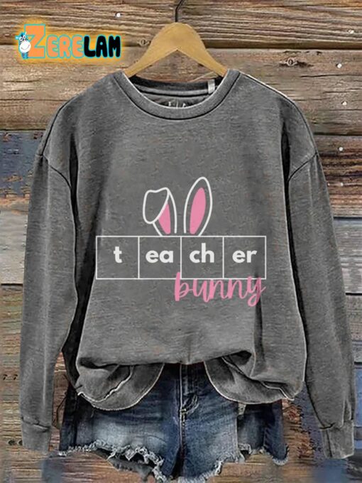 Teacher Bunny Casual Print Sweatshirt