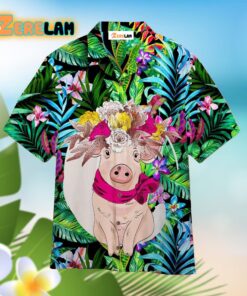 Tropical Flowers Pink Pig Hawaiian Shirt
