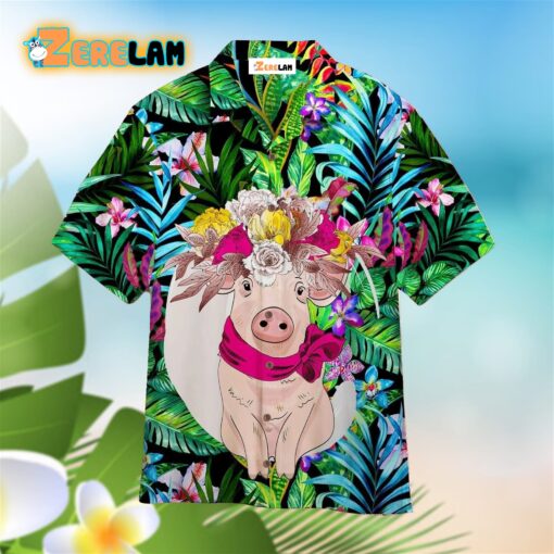 Tropical Flowers Pink Pig Hawaiian Shirt