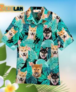 Tropical Shiba Inu Dog Blue Aloha Hawaiian Shirt