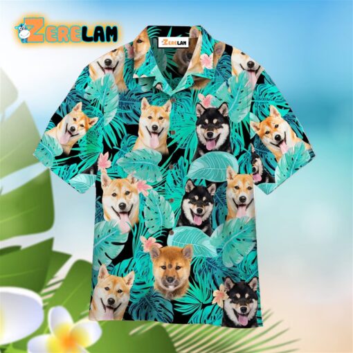 Tropical Shiba Inu Dog Blue Aloha Hawaiian Shirt