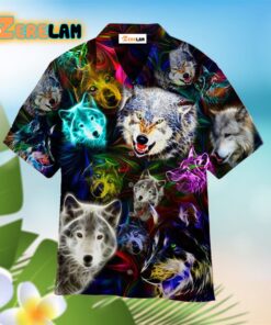 Wild Wolf Neon Black Aloha Hawaiian Shirts