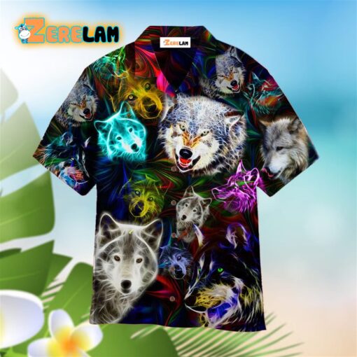 Wild Wolf Neon Black Aloha Hawaiian Shirts