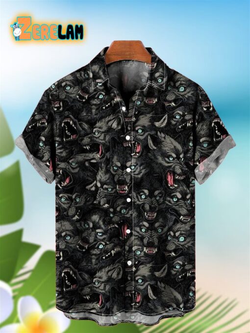 Wolf Pack Pattern Print Hawaiian Shirt