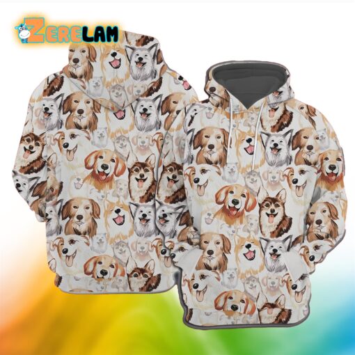 Women’s Colorful Cute Smiling Dogs Print Casual Hoodie