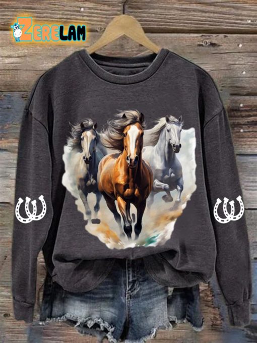 Women’s Horse Print Long Sleeve Sweatshirt