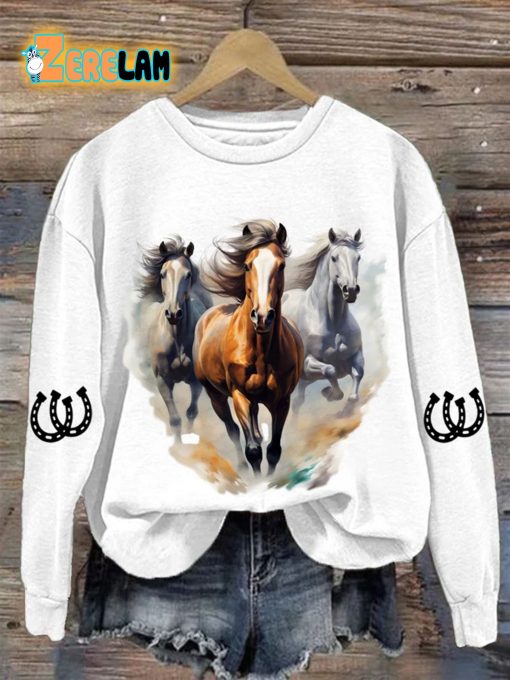 Women’s Horse Print Long Sleeve Sweatshirt