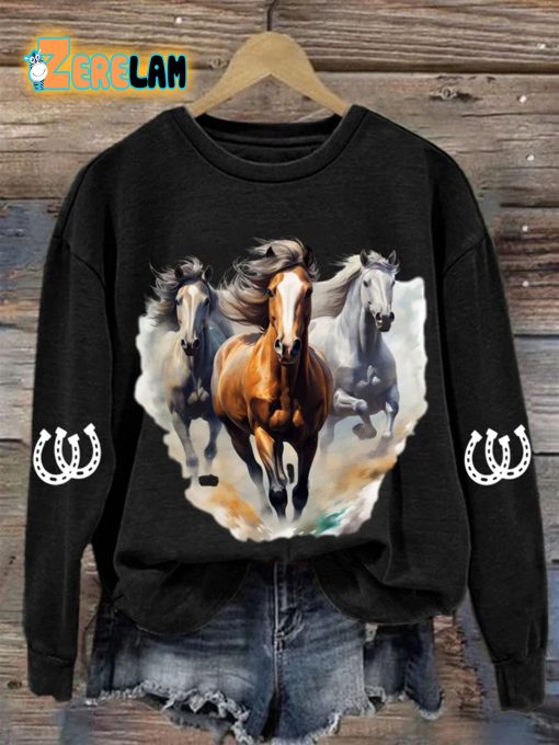 Women’s Horse Print Long Sleeve Sweatshirt