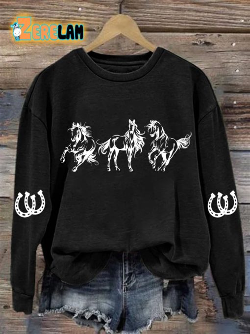 Women’s Horses Print Long Sleeve Sweatshirt