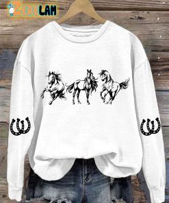 Womens Horses Print Long Sleeve Sweatshirt 2