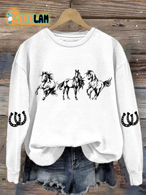 Women’s Horses Print Long Sleeve Sweatshirt