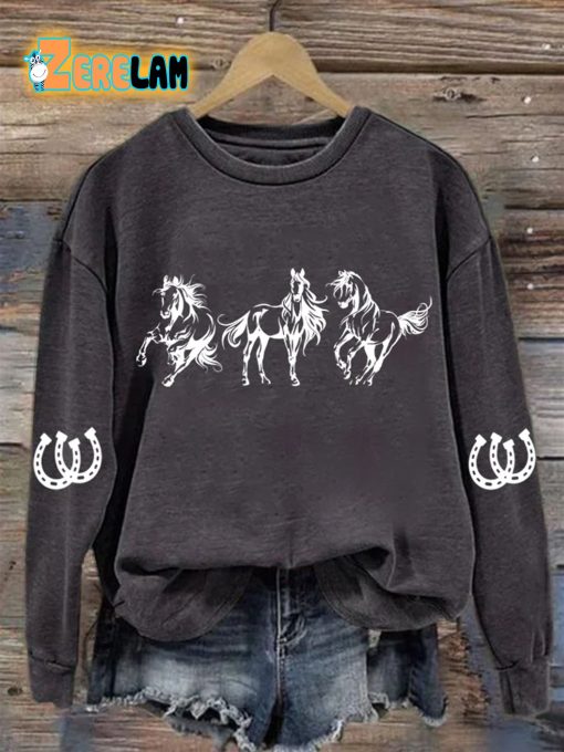 Women’s Horses Print Long Sleeve Sweatshirt