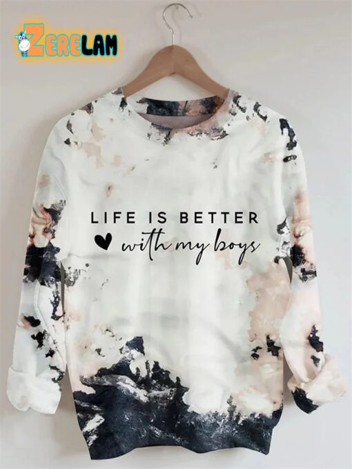 Women’s Slogan Life Is Better With My Boys Printed Long Sleeve Sweatshirt