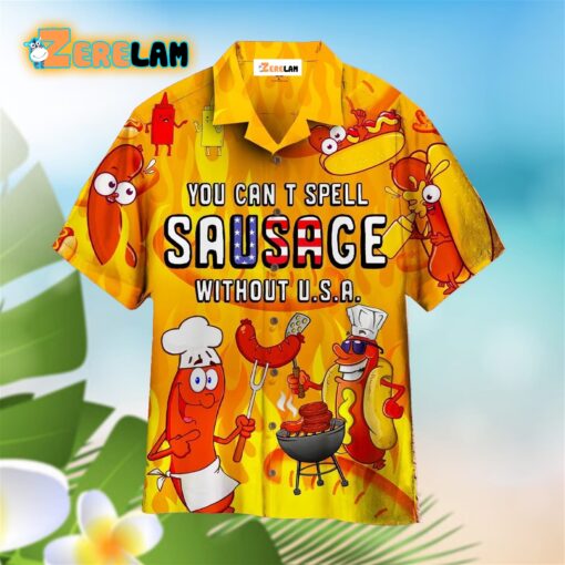 You Cant Spell Sausage Without Usa Orange And Yellow Hawaiian Shirt
