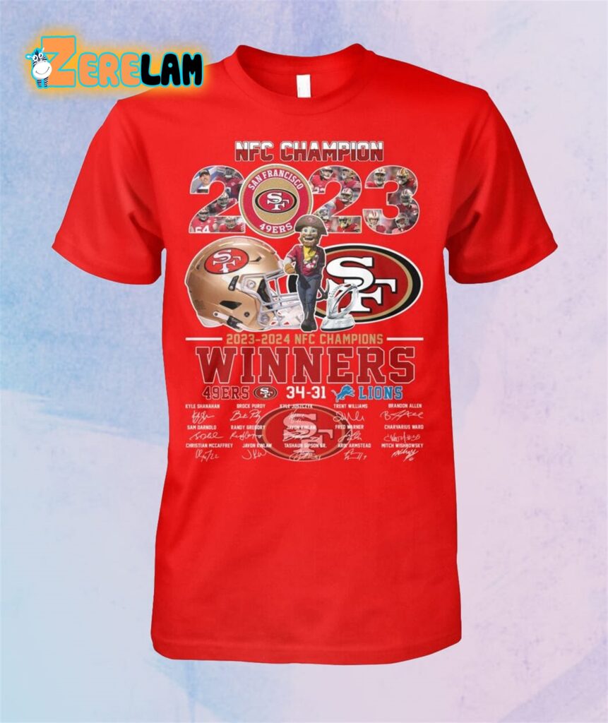 2023-2024 NFC Champions Winners 49ers 34-31 Lions Signatures Shirt ...
