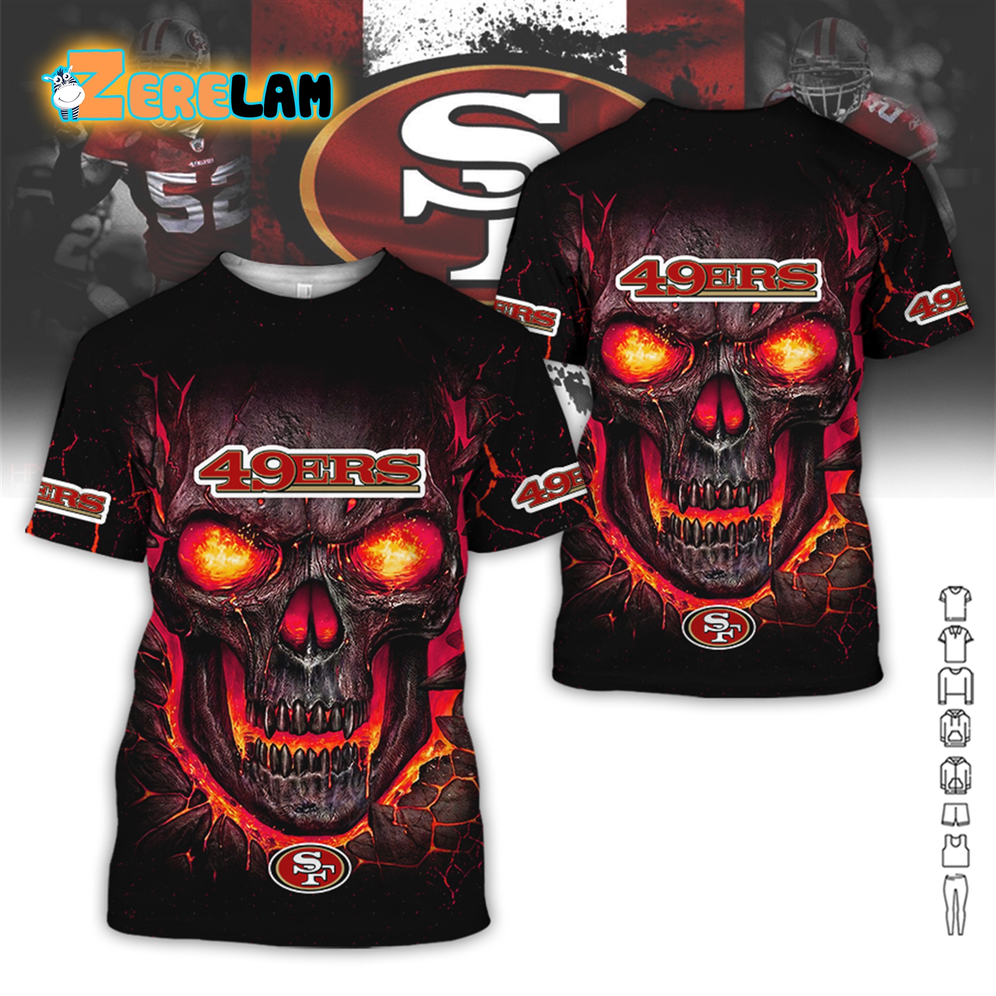 49ers Skull Red Fire Mask Hoodie - Zerelam