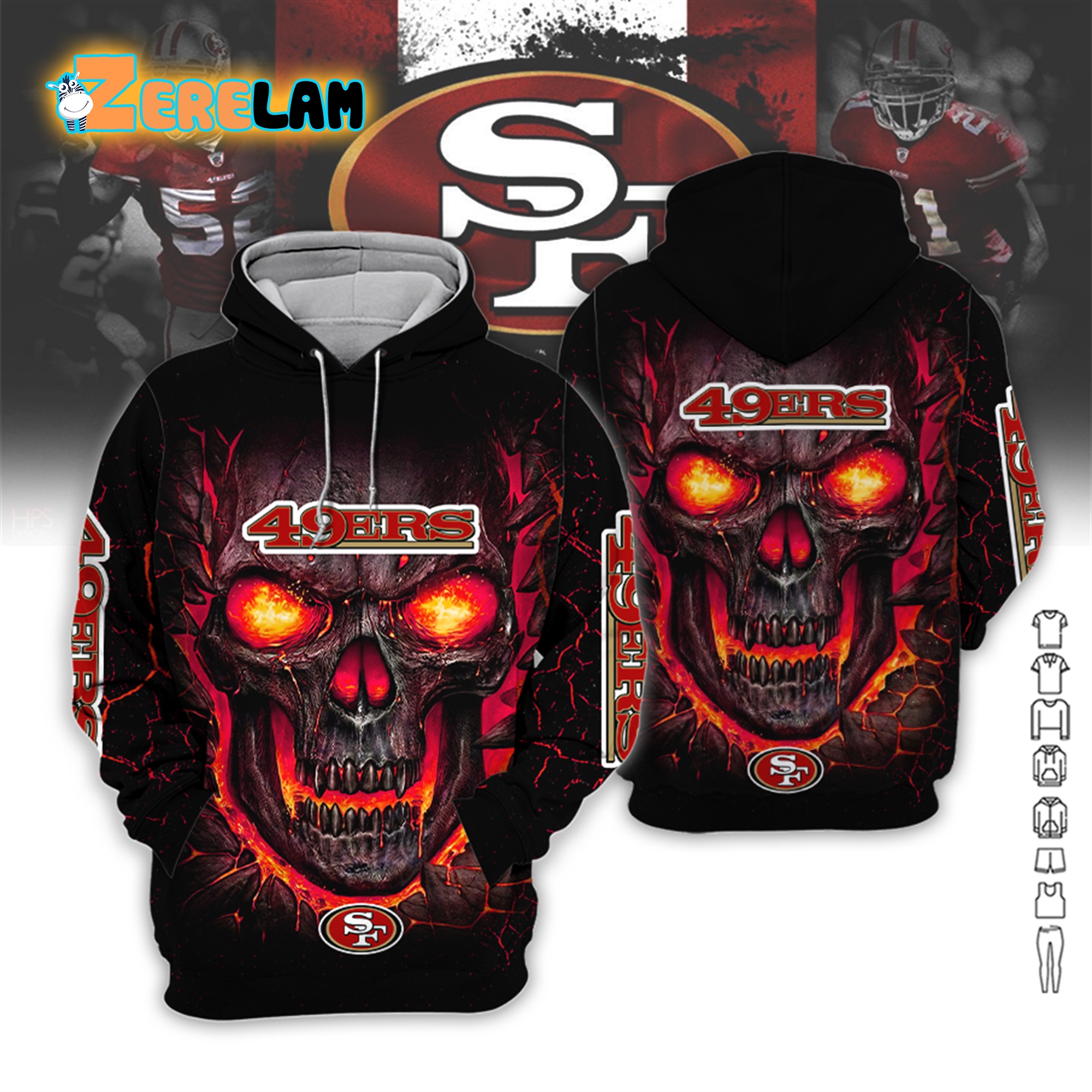 49ers Skull Red Fire Mask Hoodie - Zerelam