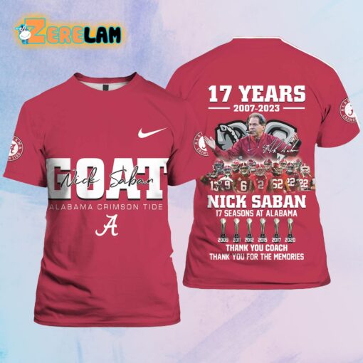 Alabama Nick Saban 17 Years Thank You Coach Thank You For The Memories Shirt