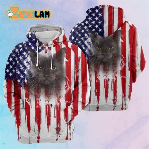 Black cat USA Flag Hoodie