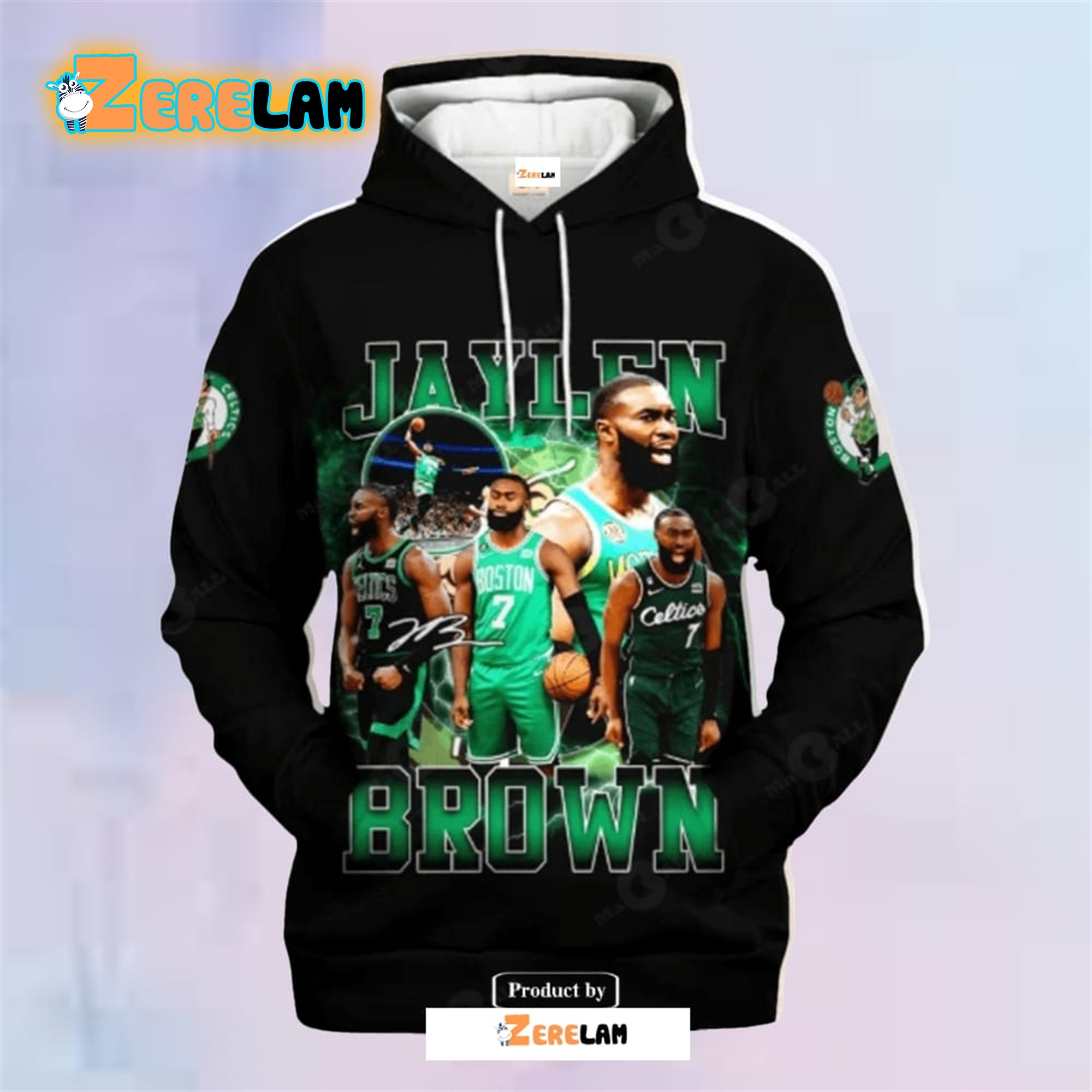 Celtics Jaylen Brown Black Design Signatures 3D Hoodie - Zerelam