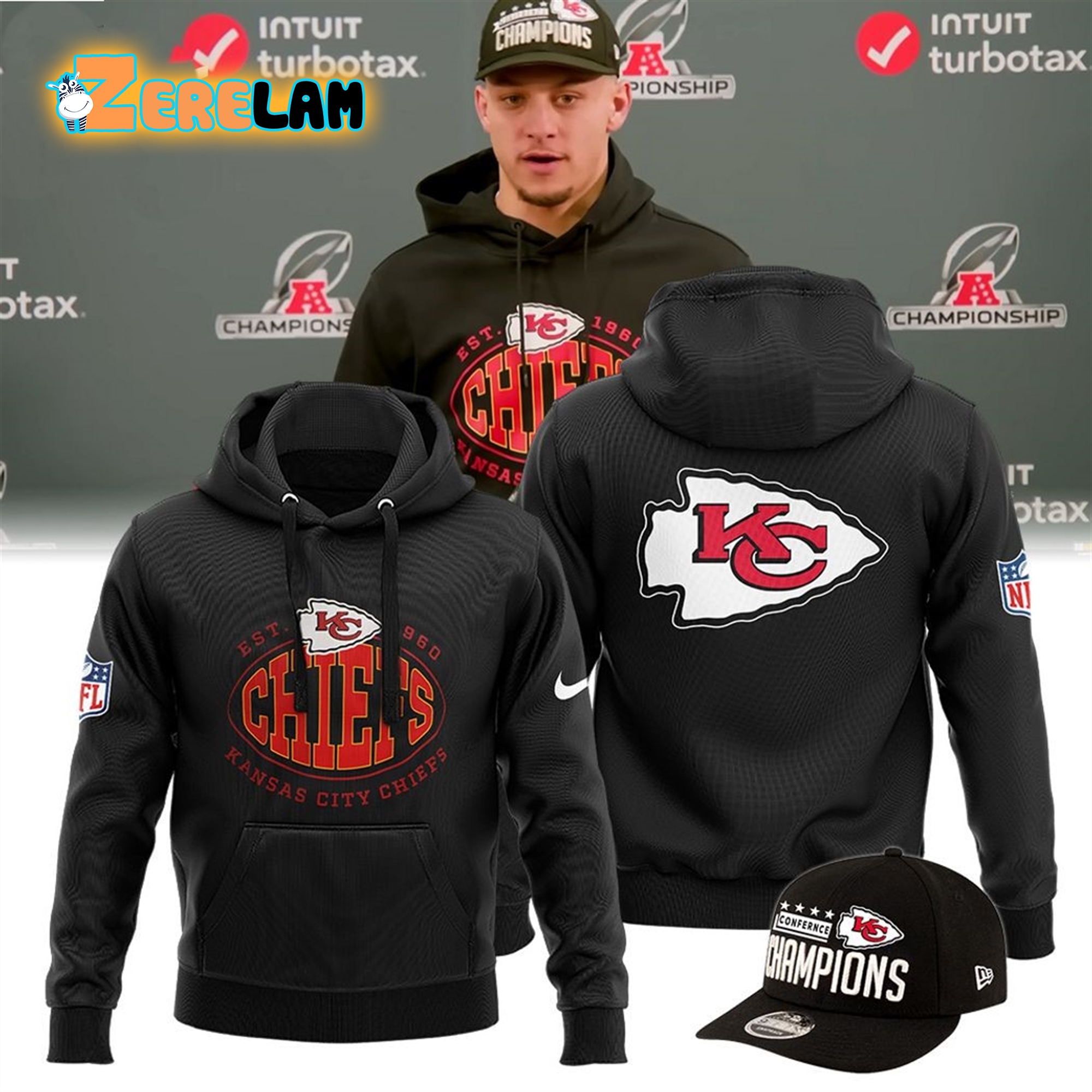 Chiefs 2023 AFC Champions Patrick Mahomes Hoodie - Zerelam