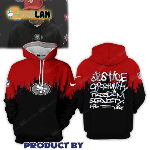 Coach 49ers 2024 Justice Opportunity Equity Freedom Hoodie